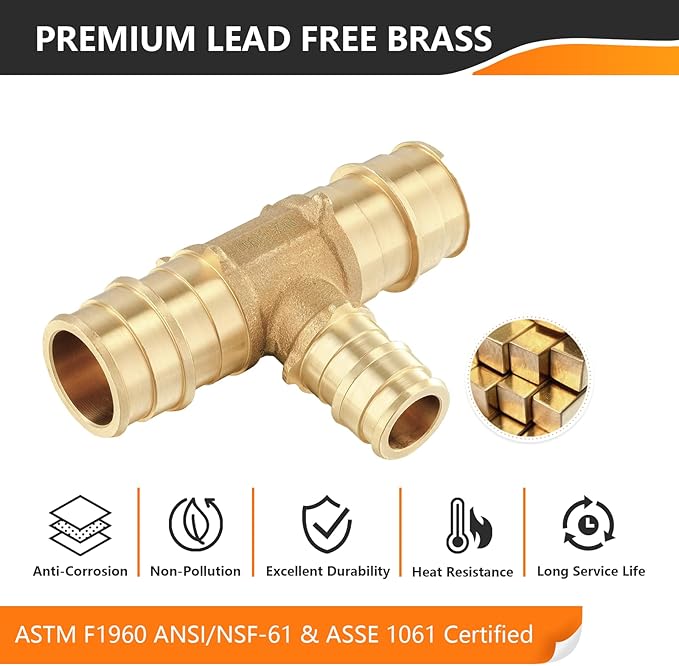 5-Pack HeSun PEX-A Fitting, 3/4"x3/4"x1/2" Expansion Tee, PEX Expansion Fitting Tee, ASTM F1960(PEX1960120-5)