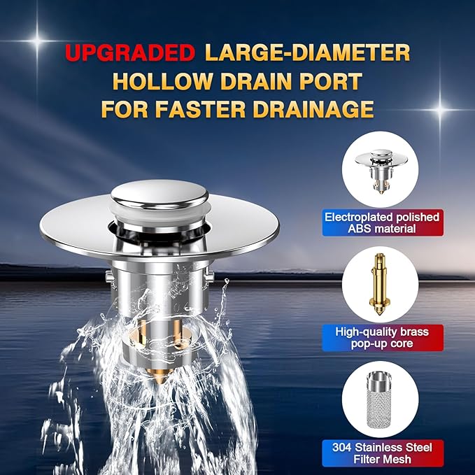 Bathroom Sink Drain Strainer, Pop Up Sink Drain Filter with Removable Stainless Steel Filter Basket Hair Catcher, Bathroom Sink Drain Stopper, for Us Bathroom Sink Stopper Replacement (4pcs)