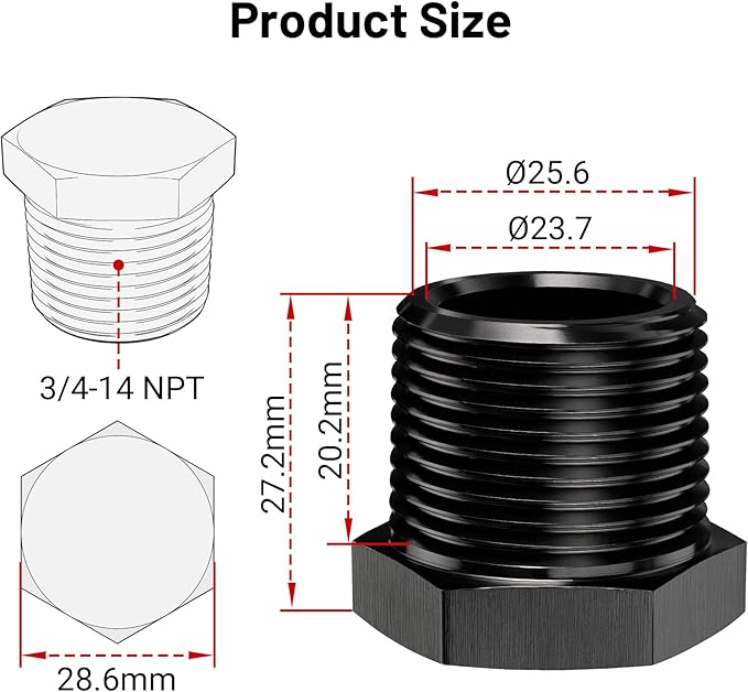 EVIL ENERGY 3/4" NPT Plug Male Hex Head Fitting Adapter Aluminum Black