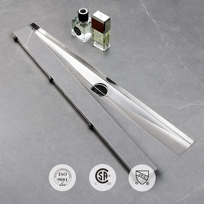 SaniteModar Linear Shower Drain, Shower Drain 72 inch Tile Insert 2 in 1 Panels, Brushed 304 Stainless Steel Linear Floor Drain with Adjustable Feet and Hair Filter
