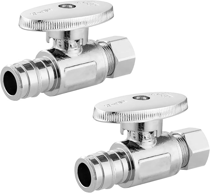 Straight Stop Valve,1/2 Inch Pex Expansion X 3/8 Inch OD Compression Straight Shut-off Valve with 1/4 Turn on/off (Pack of 2,ASTM F1960)(VALVE098)