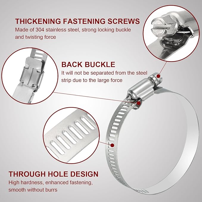 MECCANIXITY 2 Inch Stainless Steel Hose Clamp, Worm Gear Clamp Adjustable 1 4/5"-2 3/4"(46-70mm) Fuel Line Hose Clamps Duct Clamp for Pipe Plumbing Automotive Mechanical (Pack of 5)
