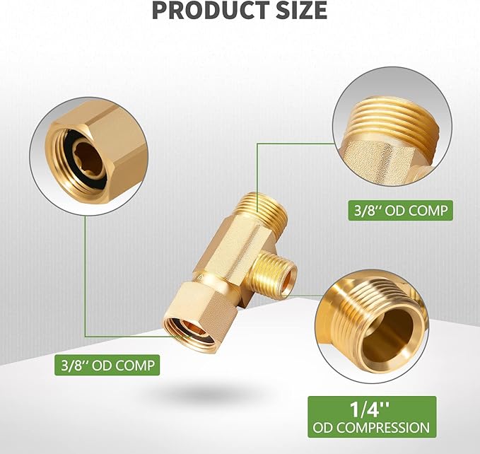 Lead-Free 1 PCS Brass Angle Stop Add-A-Tee Valve 3/8" Female by 3/8 Inch by 1/4-Inch Male T Extender Water Compression Easy Connect Tee (Pack of 1)