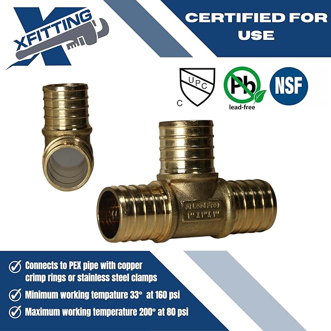 XFITTING 1 inch x 1 inch x 1 inch Pex Tee, Pex B Crimp Version 23-1-3=2X, 2 Pieces
