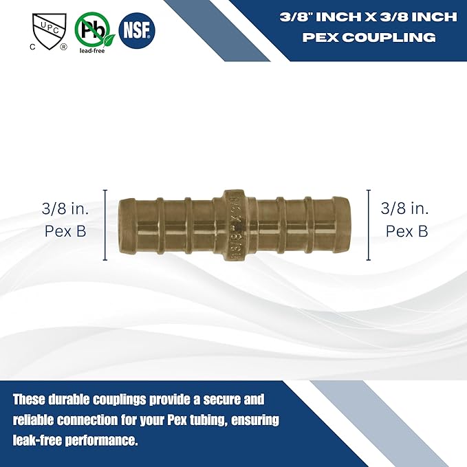 XFITTING Pex 3/8 Inch x 3/8 Inch Pex Coupling, 25-5-5=25XX, 25 Pieces