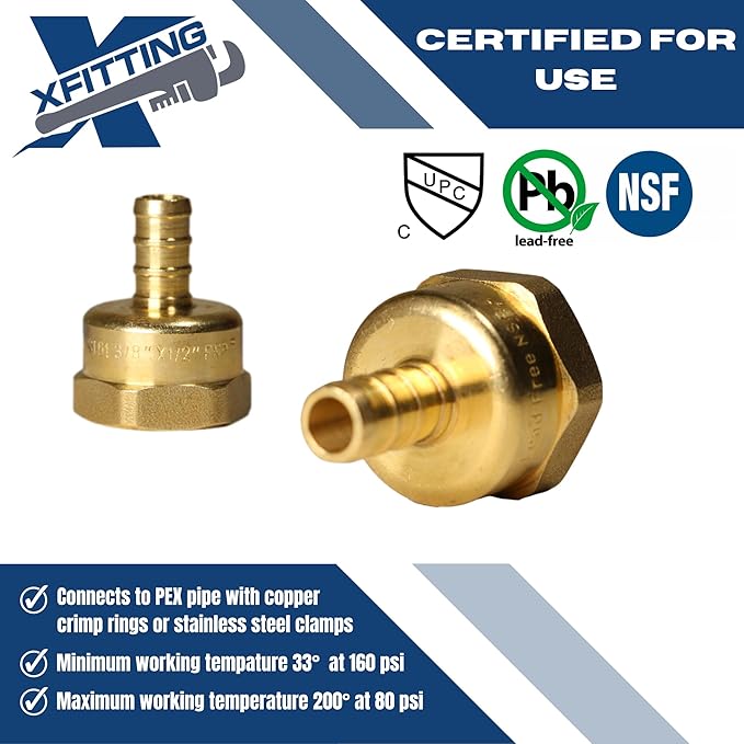 XFITTING 3/8 inch Pex x 1/2 inch Female NPT Adapter, 23-4-8=25X, 25 Pieces