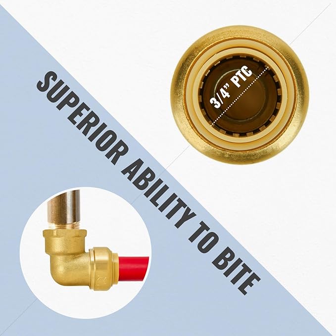 SUNGATOR 3/4 Inch Female Adapter Elbow, 3/4 Inch FNPT, No Lead Brass Push-to-Connect Plumbing Fittings for PEX Pipe, Copper, CPVC, with 1 Release Clip and 1 Sealing Tape, Pack of 4