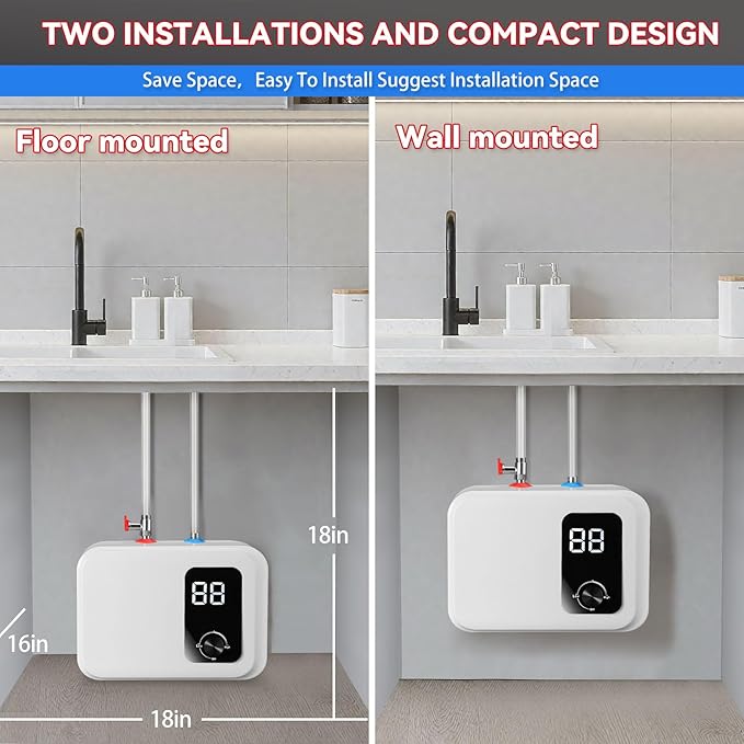 2.5 Gallon Mini Tank Water Heater, 110V-120V 1500W Electric Hot Water Tank with Safety Valve, 1/2" NPT, Compact Under Sink Water Heater for Bathroom, RV, Camper, Kitchen (White)