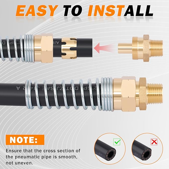 30PCS 3/8” & 1/2” DOT Air Hose Male Connector Fittings and Sleeve Tubes with Spring Guards, 50 Inch 1/4" & 3/8" Rubber Air Hose for Air Brake Systems or Trucks Trailers