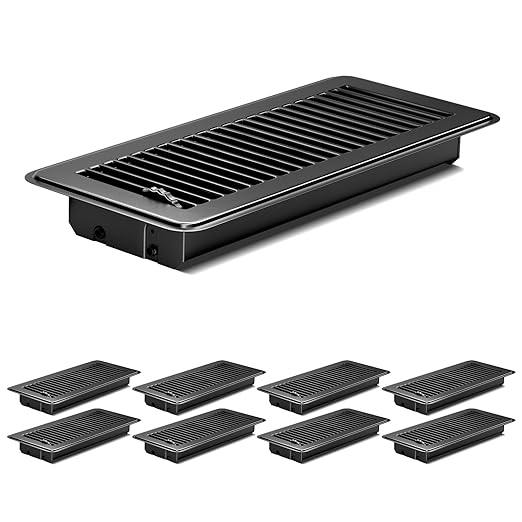 Floor Vents Floor Registers 4x12 Inch, Rust-Proof Finish for Home Heater Floor Vent Grilles and Vents (8, Black, 4x12 Inches)