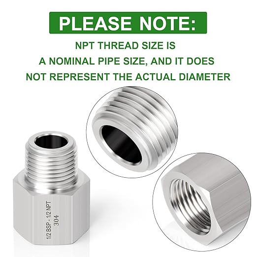 TAISHER 2PCS Forging of 304 Stainless Steel Fitting, Reducer Adapter, 1/2" NPT Male x 1/2" G Thread (BSP) Female