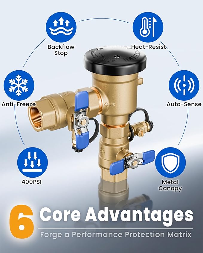 New Upgraded 1" 720A Pressure Vacuum Breaker Assembly, Thickened Brass Backflow Preventer Valve, Max 400 PSI, Back Siphon Valves for Irrigation System (1 Inch)