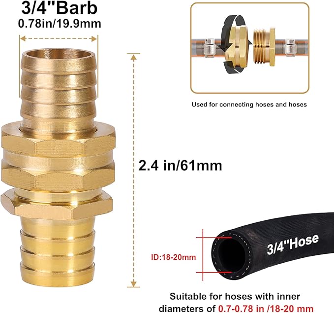 Garden Hose Repair Connector with Clamps Hose End Repair Kit,3/4" Barb Garden Hose Fittings Male and Female brass garden hose ends (3/4"Barb-4 Set)