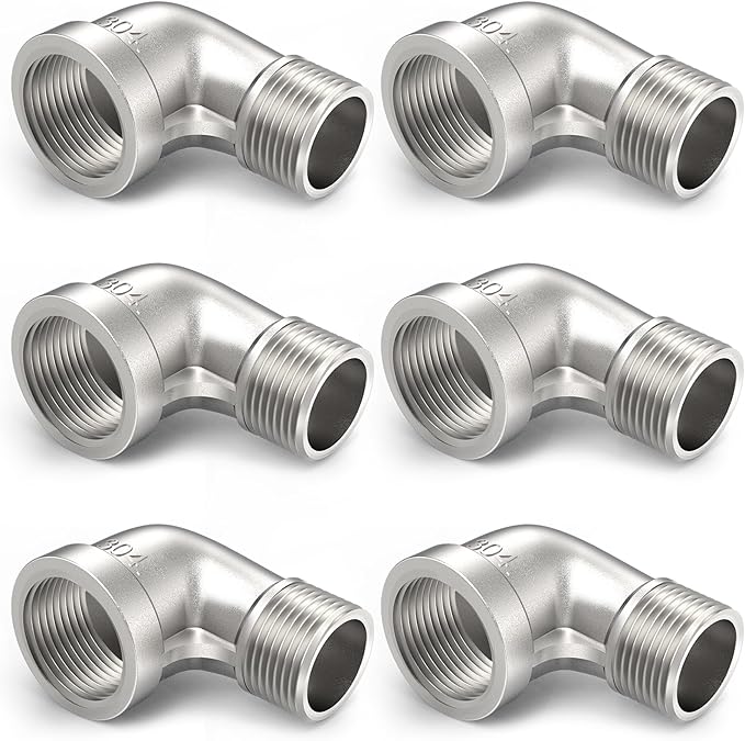 ChillWaves 304 Stainless Steel Pipe Fitting, 90 Degree Elbow 1/2" NPT Male x 1/2" NPT Female Thread Adapter(6-PACK)