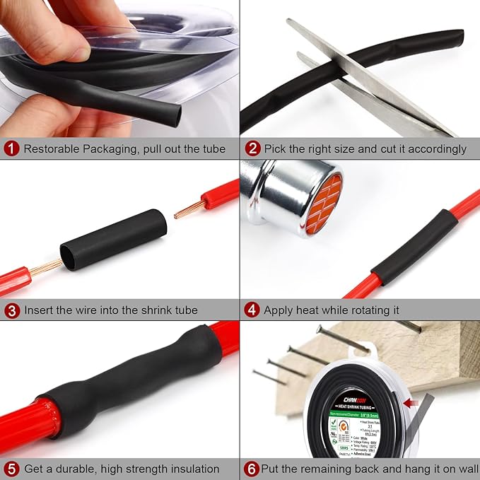Chanzon 3:1 Ratio 5/16" (7.9mm) Heat Shrink Tubing - Marine Grade Waterproof Adhesive Lined - 8Ft Roll (2.5M Total Length) Black Polyolefin Sleeving Wrap Shrinking 3 to 1 Ratio 1pcs