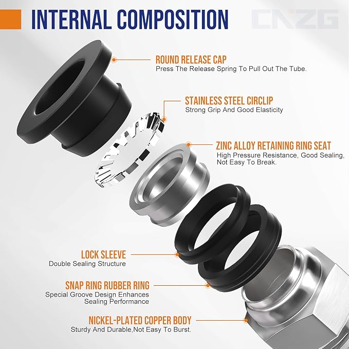 1/2" Tube OD to 1/2" NPT Thread Push to Connect Fittings,Pneumatic Quick Air Hose Fittings,Male Straight + Elbow,PC+PL(12pcs)