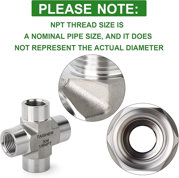 TAISHER 1PCS Forging of 304 Stainless Steel 4 Way Pipe Fittings, 1/8" x 1/8" x 1/8" x 1/8" NPT Female Pipe Fittings