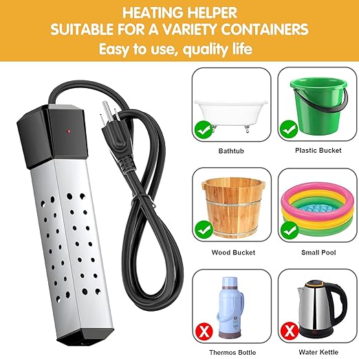 2000W Immersion Water Heater for Pool and Bucket Use, Rapid Heating with Digital LCD Thermometer, Anti-Scald 304 Stainless Steel Guard, Portable&Submersible, Heats 5 Gallon Water in Minutes