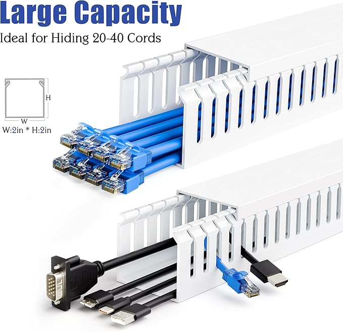 ZhiYo 99in (6X L16.5in) Professional Server Rack Cable Management Raceway, H2 x W2in Cable Raceway Kit, Electrically Safe PVC Open Slot Wire Raceway for Under Desk/Computer/Network Cords, White