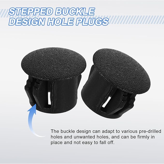 uxcell 60Pcs Plastic Hole Plugs, 10mm(3/8") Flush Type Panel Plugs, Round Snap Knockout Locking Plugs for Furniture Insert End Caps Panels, Black