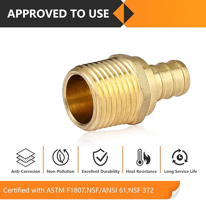 20-Pack HeSun PEX Fittings, 3/4" PEX x 3/4" Male NPT, 3/4 Inch Brass Crimp Male Adapter Fitting, ASTM F1807(PEX1807021-20)
