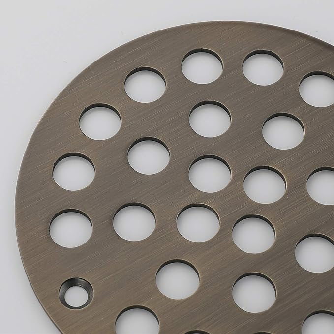 4-Inch Screw-in Shower Strainer Drain Cover Replacement Floor Strainer (Antique Brass)