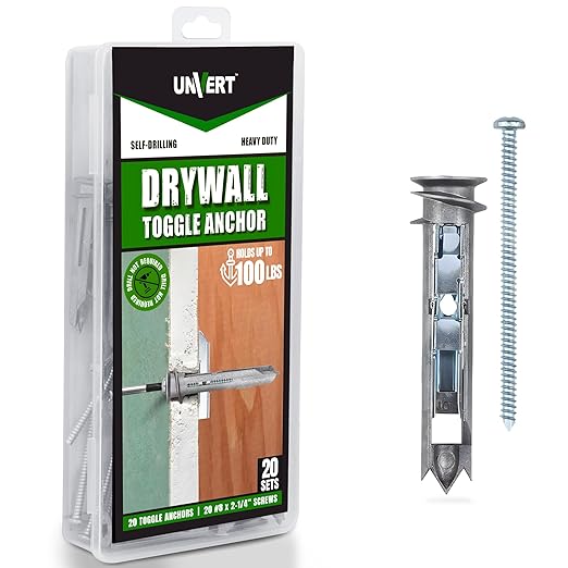 Heavy Duty Drywall Anchors - Self Drilling Ez Drywall Toggle Anchor Kit, #8 Anchor with Screws - Easy Wall Anchors for Hanging and Mounting - Holds Up to 100 Lb. (20 Pack)