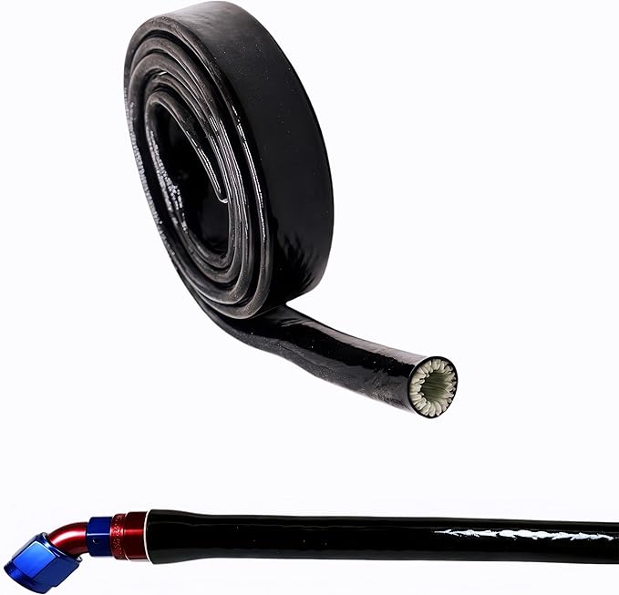 1.57"(40mm) ID Heat Shielded Fire Thermo Armor Fire Sleeve Silicone Coated Fiberglass for Automotive Hose Lines & Electrical Wiring Black, 5 feet