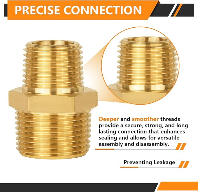 200-PCs HeSun Brass Hex Nipple Pipe Fitting, 3/4" NPT Male x 1/2" NPT Male Hex Pipe Adapter