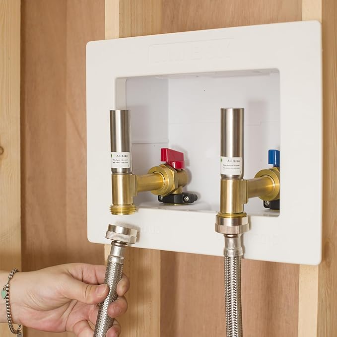 Washing Machine Outlet Box with Water Hammer Arrestor,1/2 Inch Sweat MIPInlet Connection,3/4 Inch MHT Outlet Male Thread Connection, PEX Box with Center Drain with 1/4-Turn Ball Valve