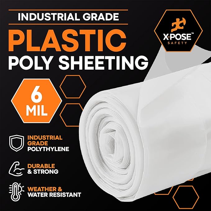 Xpose Safety Clear Plastic Sheeting (Bulk Half Pallet 25 Pack) – 20' x 100' Rolls – Heavy Duty 6 Mil Poly Sheet – Waterproof, Dustproof, Vapor Barrier – for Construction, Painting, Industrial Use