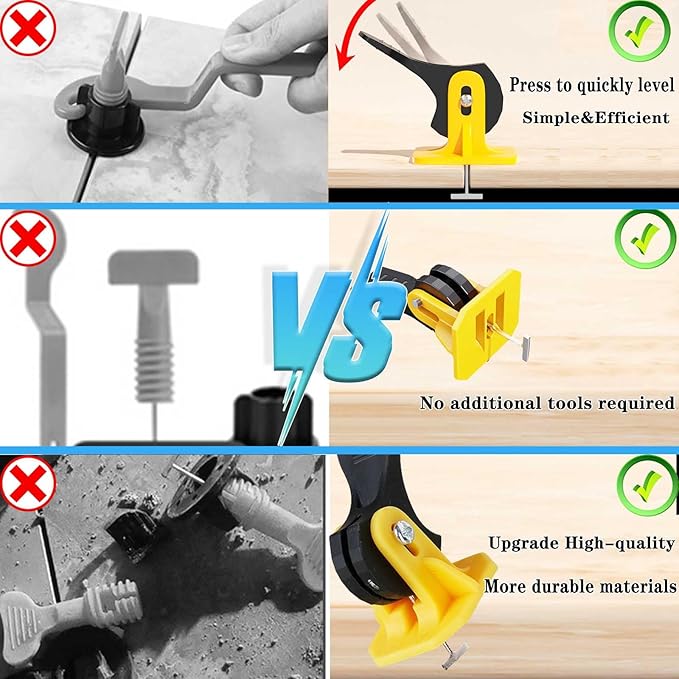 Tile Leveling System Kit 1/8 Tile Spacers Reusable 50pcs Leveler Tile Tools for Installation+50pcs Replaceable Spare Steel T-Pin Upgraded Adjustable Fit 8-12mm Tile Floor Leveling Compounds Set