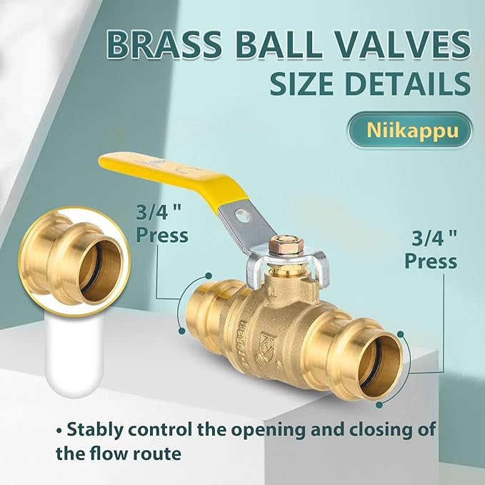 3/4" Press Ball Valve, 20 Pack Shut Off Valves with EPDM O-ring, Quarter Turn Brass Full Port Shut Off Ball Valve for Hot and Cold Water, NSF/ANSI 61 Certified