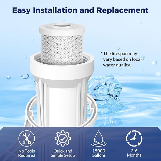 Membrane Solutions 5 Micron 2.5" x 10" CTO Carbon Block Water Filter Cartridge Replacement for Whole House Filtration Systems, Compatible with WFPFC8002, WFPFC9001, FXWTC, WHKF-WHWC, 4-Pack