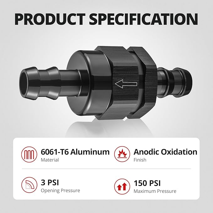 EVIL ENERGY 1/2" Check Valve, One Way Non-Return Valve Fitting Aluminum Black