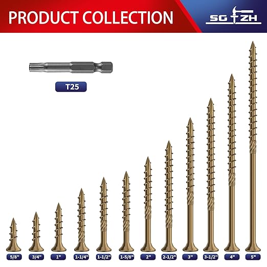 #10 x 2-1/2" Deck Screws (159Pcs) 2lb. Carbon Steel, Yellow, Flat Head, Rust Resistant epoxy Coated, with T25 Star Bit