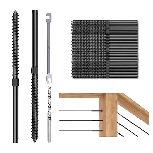 120 Pack Black T316 Stainless Steel Left & Right Handed Thread Swage Lag Screws for 1/8" Wood Post Cable Railing Kit, Deck Railing, Black Cable Railing Hardware System, Wrench Included-HF010B