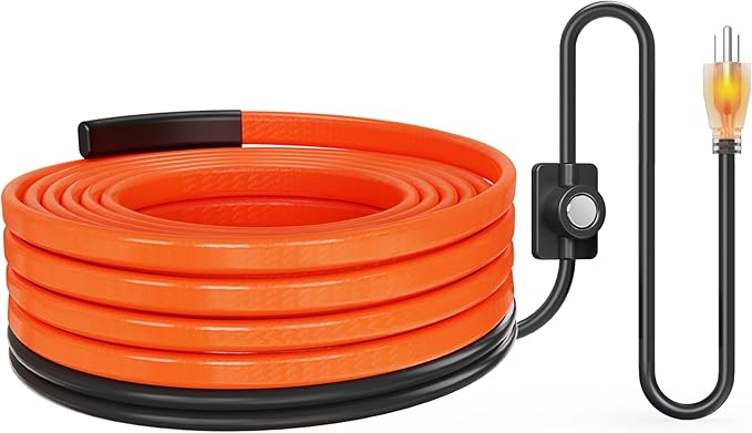 Heat Tape Water Pipes for Pipe Freeze Protection, Pipe Heating Cable, Anti-Freeze Pipe Heating Trace System 9FT Orange
