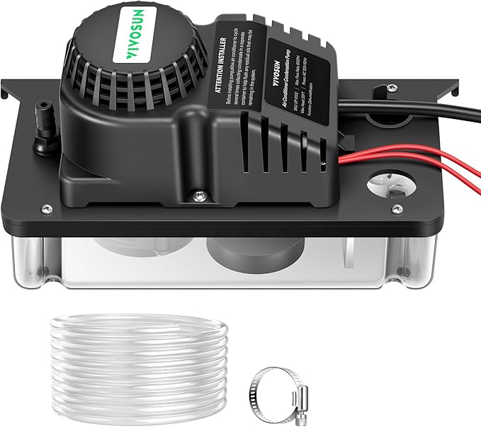 VIVOSUN Automatic Condensate Removal Pump with Transparent Base, 115 Volts/60Hz, 80GPH, 1/30 HP, Safety Switch and Tubing for Air Conditioners, Dehumidifiers, Ice Machines, and Furnaces
