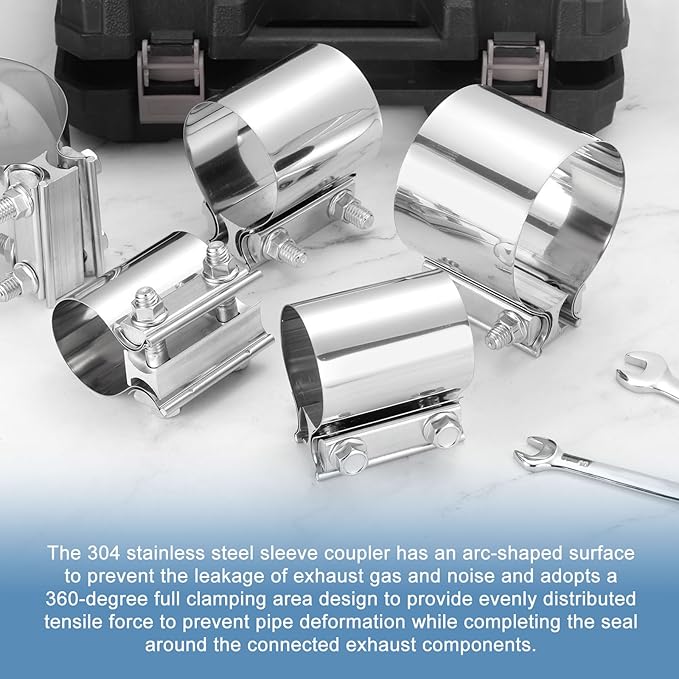 uxcell 2.5 Inch Exhaust Clamp, 304 Stainless Steel Butt Joint Band Clamp Sleeve Coupler Pipe Repair Clamp Universal Widening Clamp for Exhaust Pipes Mufflers, Silver