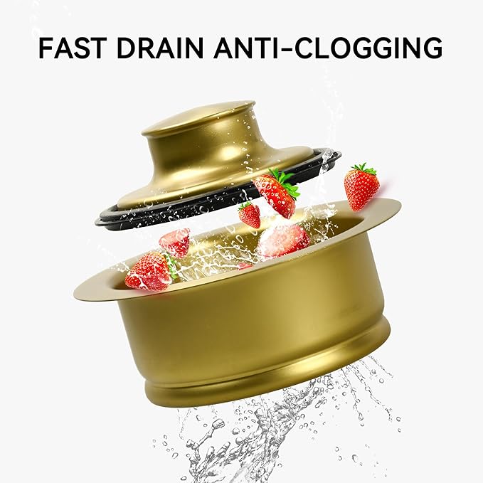 Sink Flange Gasket for Garbage Disposal and Sink Stopper Stainless Steel 3-1/2 inch Standard Sink Drain Opening Kitchen Sink Replacement Accessories (Gold Polished Brushed)
