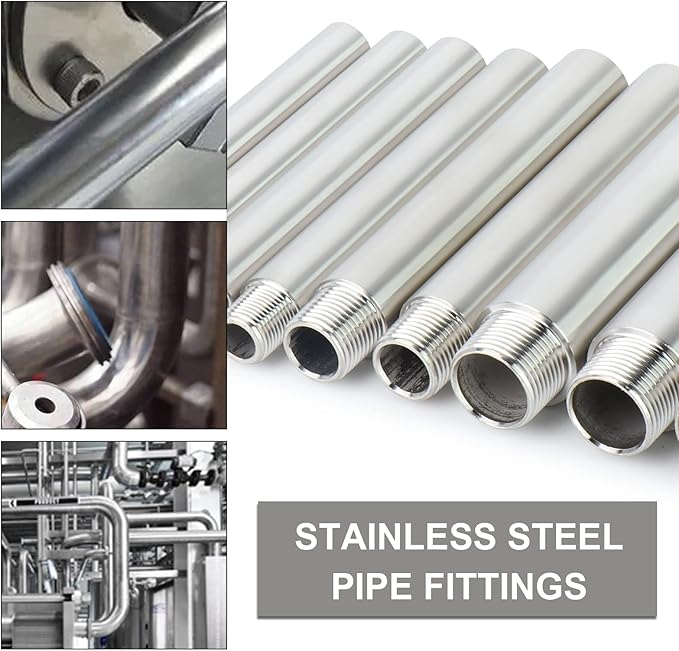 TAISHER 1PCS Stainless Steel Pipe Fittings, 1/2" NPT Male x 1/2" NPT Female Threaded, 12" Length Nipple Cast Pipe