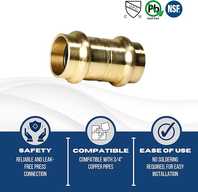 XFITTING 3/4 inch x 3/4 inch Press Coupling, Brass, 2 Pieces
