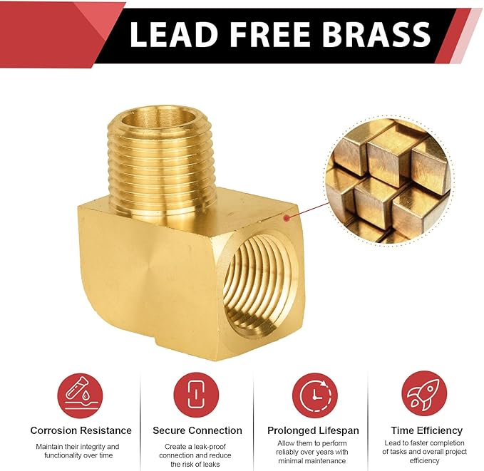 (Pack of 5) EFIELD Extruded 90 Degree 1/4-inch Barstock Street Elbow, 1/4 Inch MNPT X1/4 Inch FNPT Brass Pipe Fitting,(NPT127)