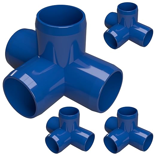 FORMUFIT 1” 4-Way Tee Furniture Grade PVC Fitting in Blue, Made in USA, UV-Resistant, Impact-Proof, 1.315” Actual Socket Diameter (Pack of 4) - F0014WT-BL-4