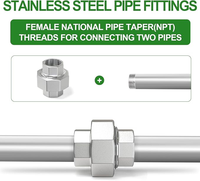 TAISHER 2PCS 304 Stainless Steel Union，3/4" NPT Female Cast Pipe Fitting