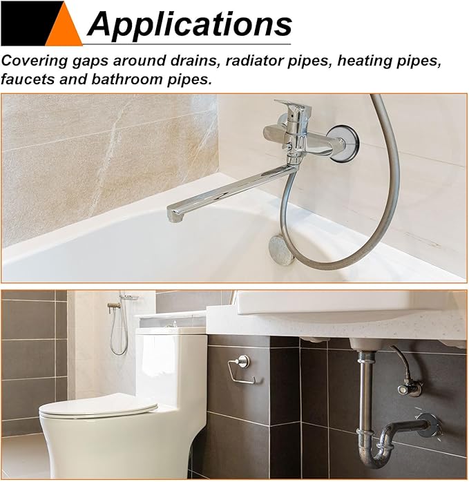 HARFINGTON 4pcs Wall Split Flange 44mm/1.7" Self-Adhesive Plumbing Cover Plates ABS Plastic Round Escutcheon Plate Buckle Design for Water Pipe Bathroom Kitchen Decoration, Gray