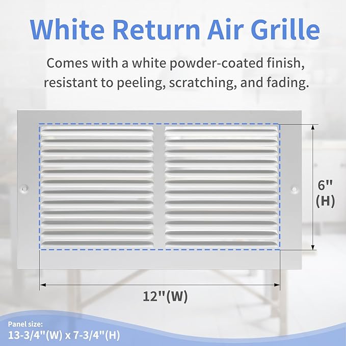 12"W x 6"H [Duct Opening Size] Steel Return Air Grille, Air Return Vent Cover for Ceiling and Sidewall - HVAC Air Vent Covers - [Outer Dimensions: 13.75"W x 7.75"H]