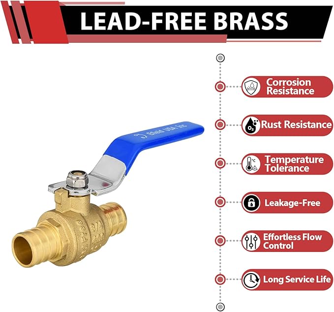 10-Pack EFIELD 3/4 Inch Barb Crimp Pex Brass Full Port Shut-off Ball Valve for Plumbing Application, Blue Level,(VALVE018)