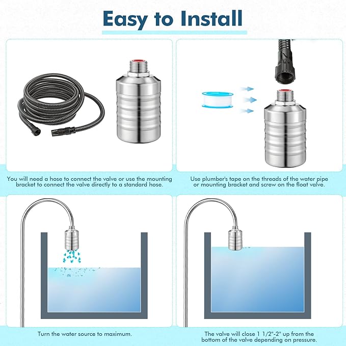 3 Pack Water Float Valve 1/2 to 3/4'' Auto Shut off Water Tank Float Valve 304 Stainless Steel Fully Automatic Level Control for Pool, Livestock Troughs (Classic Style)
